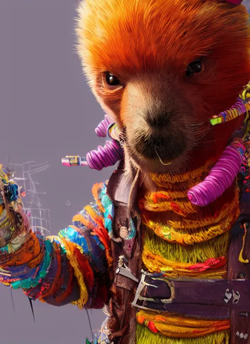 Prompt: detailed full body concept art illustration colorful oil painting of an anthropomorphic capybara pirate in full intricate colorful clothing, ultra detailed, digital art, octane render, 4K, dystopian, biomutant, micro details, hyperrealistic