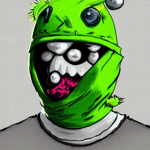 Image similar to a tennis ball monster wearing a balaclava, ski mask, angel wings, digital art, fantasy, magic, trending on artstation, ultra detailed, professional illustration by Basil Gogos