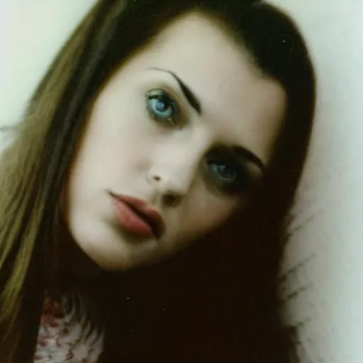 Prompt: 35mm film photo of an atractive cool alternative bosnian woman in her early 20s. beautiful face. She has dark brown hair, dark thick eyebrows, brown eyes and shoulder long hair.