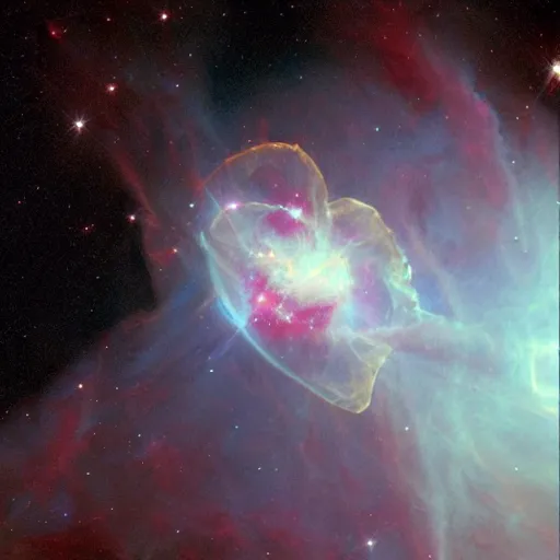 Prompt: a heart shaped space nebula, taken with hubble telescope,