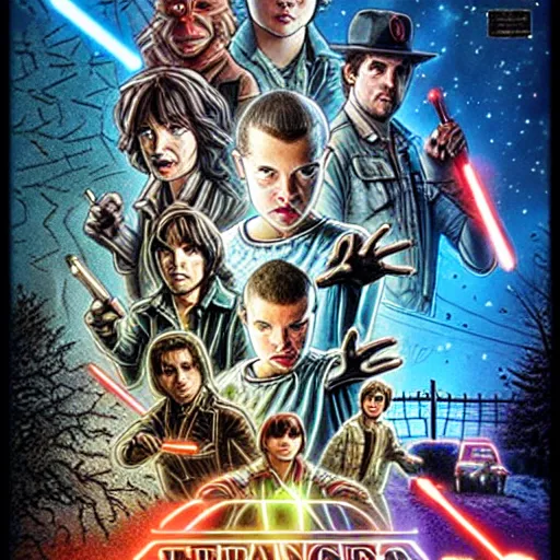 Image similar to stranger things but its star wars poster from the 1 9 8 0 s