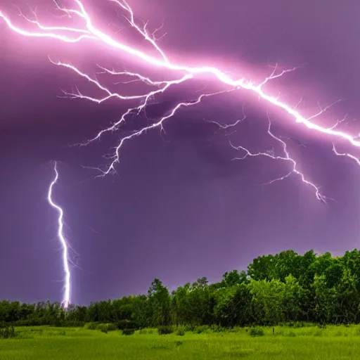 Image similar to a thunderstorm with red lightning and 10 tornados