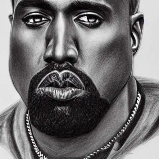 Prompt: detailed pencil sketch of Kanye West, trending on art station