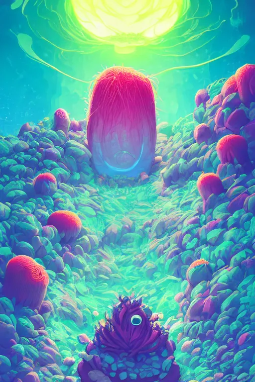 Image similar to roots cactus sushi cristal smurf ghost creature animal sushi cristal very big eye roots cactus elemental flush of force nature micro world fluo fishscale, behance hd by jesper ejsing, by rhads, makoto shinkai and lois van baarle, ilya kuvshinov, rossdraws radiating a glowing aura global illumination ray tracing hdr