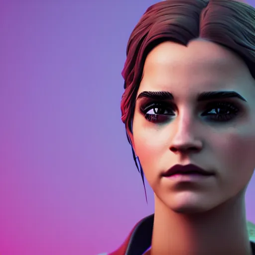 Prompt: textured film grain eye shadow smoky eyes fashion model face emma watson as a fortnite character cgsociety octane render unreal engine redshift render trending on artstation trending on artstation render blender behance cg superhero