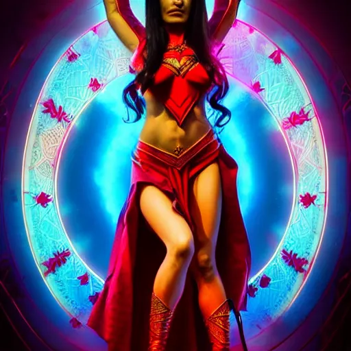 Prompt: mia khalifa as darna, wax figure, glowing eyes, volumetric lights, red and cyan theme, art nouveau botanicals, intricate, highly detailed, digital painting, artstation, concept art, smooth, sharp focus, cinematic, illustration, beautiful face, art by artgerm and greg rutkowski and alphonse mucha