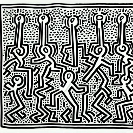 Image similar to a picture drawn by keith haring of people fighting