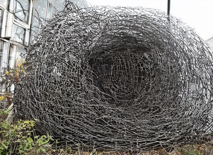 Prompt: photo of a metal band logo by patrick dougherty