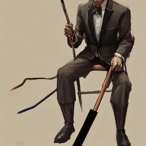 Image similar to distinguished gentleman with electrified walking cane, portrait, behance hd artstation, style of jesper ejsing