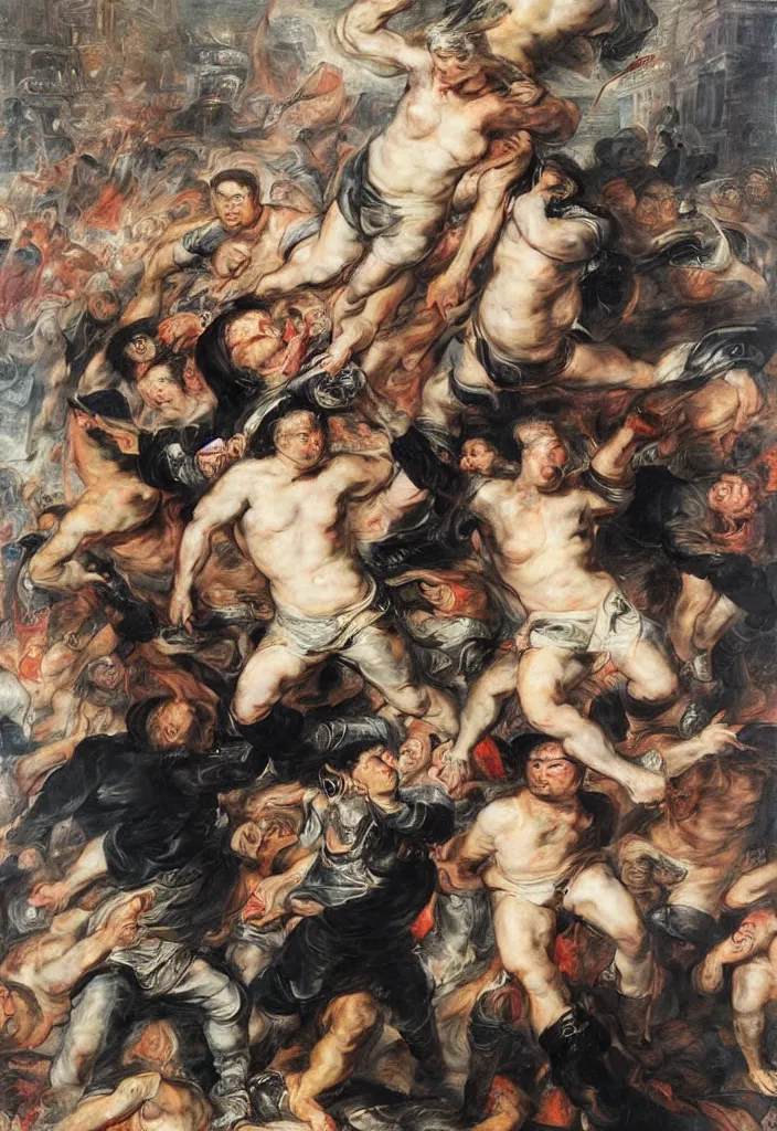 Image similar to 2 0 2 1 hong kong city riot portrait by peter paul rubens.