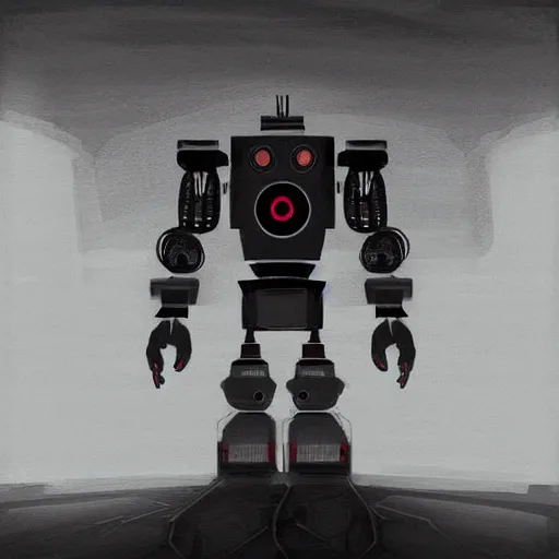 Image similar to huge robot in scary room, digital art, concept art