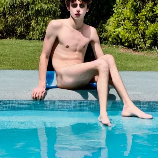 Prompt: Timothy chalamet by the pool