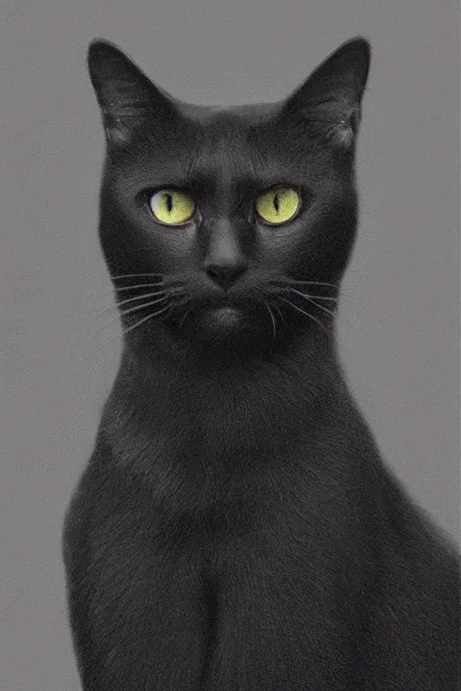 Image similar to a black cat wearing a overcoat portait photo profile picture hyperrealist concept art digital art