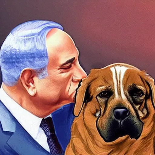 Image similar to benjamin netanyahu kissing a dog, photorealistic, detailed