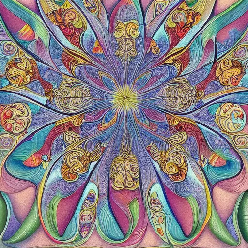 Prompt: highly detailed painting of a baroque pattern by ernst haeckel, by escher, islamic, bright pastel colors