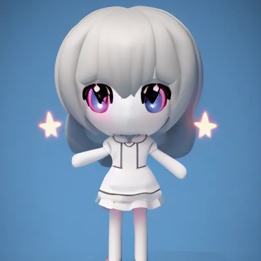 Prompt: cute fumo plush of a girl who's a famous actress, pop idol, lens flare outline glow, ssao, black and white, vray