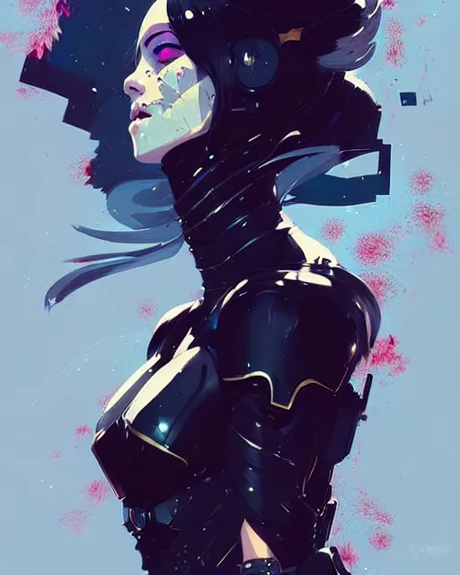 Image similar to a ultradetailed beautiful painting of a stylish woman wearing black armor, by conrad roset, greg rutkowski and makoto shinkai trending on artstation