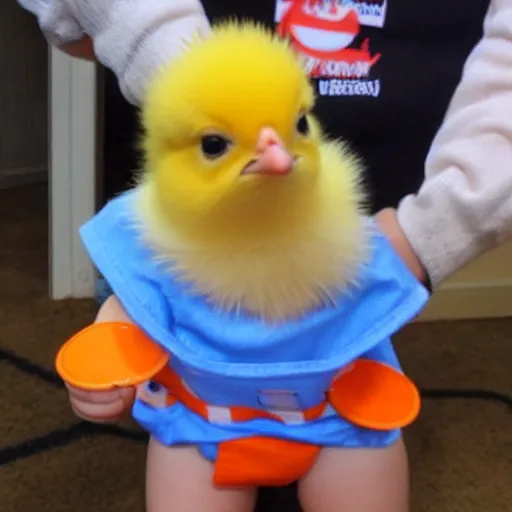 Image similar to cute baby chick dressed as an inmate