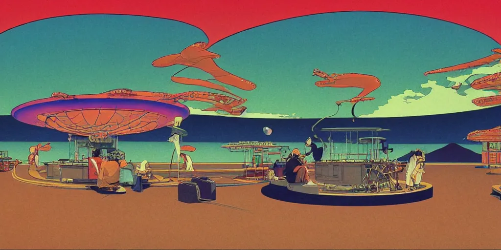 Image similar to electric cats that fly over ice, a lot of tv screens around, shrimps are all over the ground, acid and dreaming psychedelic hallucinations, by kawase hasui, moebius and edward hopper, colorful flat surreal design, hd, 8 k, artstation