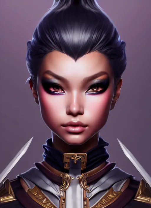 Prompt: portrait of dragoon, sharp focus, octane render, ( ( dark skin ) ), ffxi, rpg, beautiful, unreal engine, symmetrical!!, maybelline, sephora, artstation, art by artgerm, rossdraws, art by karol bak, makeup, ( ( jewelry ) ), ( ( hopeful ) )