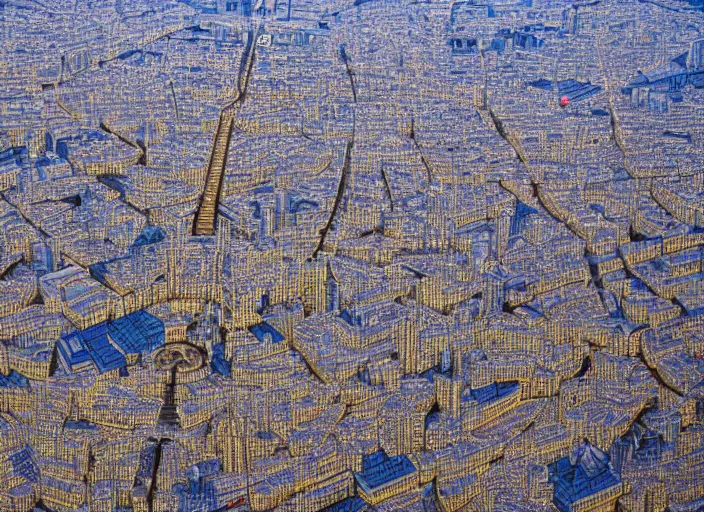 Prompt: tilt shift arial photo still of paris made of legos, 8 k, 1 6 mm f 1 6