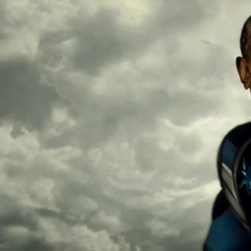 Prompt: Obama as Captain America in the Avengers, final epic scene, closeup still