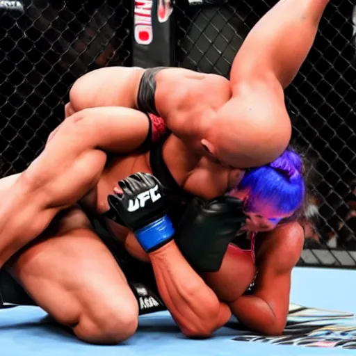 Image similar to transgender muscular woman beating up woman in ufc