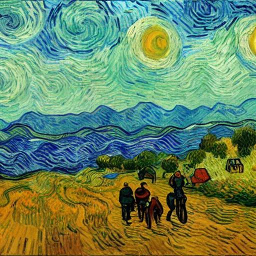 Image similar to grand theft auto ( gta ) landscape in the style of vincent van gogh, trending on artstation