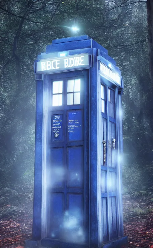 Prompt: a portrait of a tardis, in the woods, dynamic lighting, photorealistic fantasy concept art, trending on art station, stunning visuals, creative, cinematic, ultra detailed