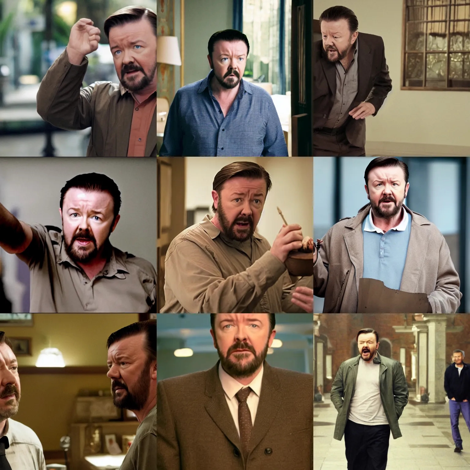 Prompt: film still from a movie featuring Ricky Gervais