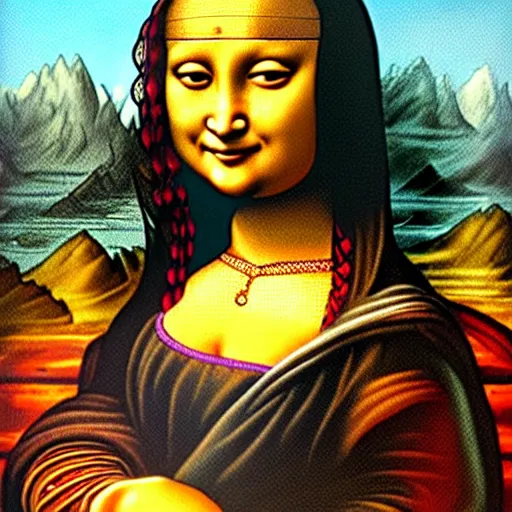 Image similar to a nepali woman's painting in the style of mona lisa by leonardo da vinci