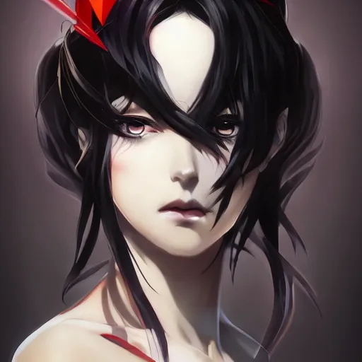 Image similar to An anime portrait of a dark haired goth smoking a djarum, by Stanley Artgerm Lau, WLOP, Rossdraws, James Jean, Andrei Riabovitchev, Marc Simonetti, and Sakimichan, tranding on artstation