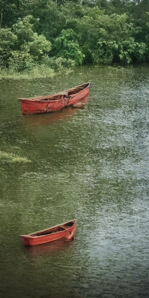 Image similar to a boat in a beautiful leak with nature around it