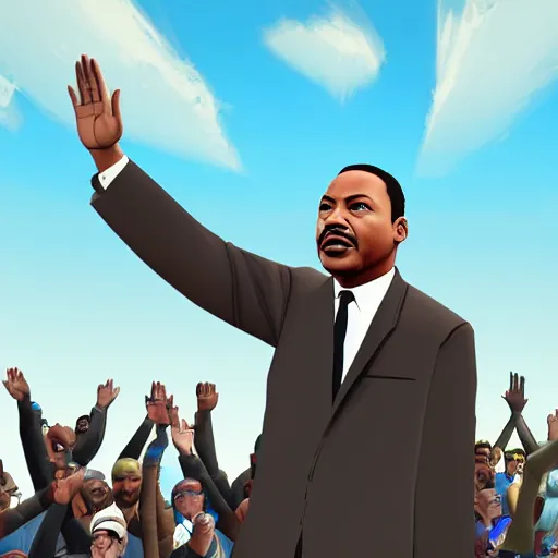 Prompt: martin luther king jr waiving at a crowd, fortnite, digital art