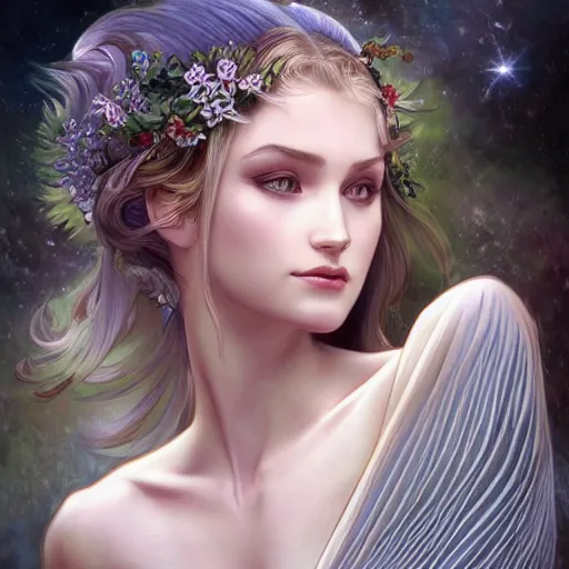 Prompt: a photograpic portrait of a pretty woman, angel, fantasy, intricate, elegant, highly detailed, digital painting, artstation, concept art, smooth, sharp focus, illustration, art by artgerm and h r giger and alphonse mucha