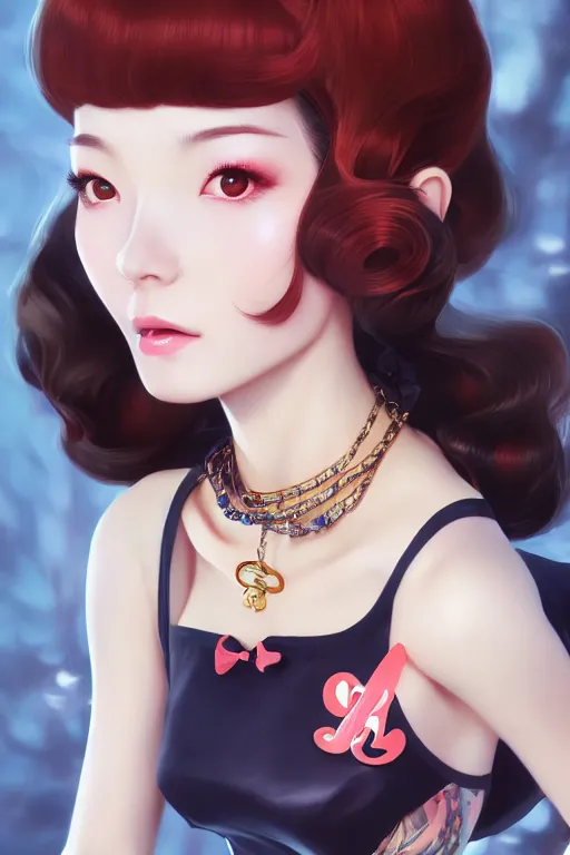 Image similar to a pin up and beautiful fashion charming dreamlke japan girl with lv jewelry, character art, art by artgerm lau and wlop and and ilya kuvshinov and john singer sargent, hyperdetailed, 8 k realistic, symmetrical, frostbite 3 engine, cryengine, dof, trending on artstation, digital art