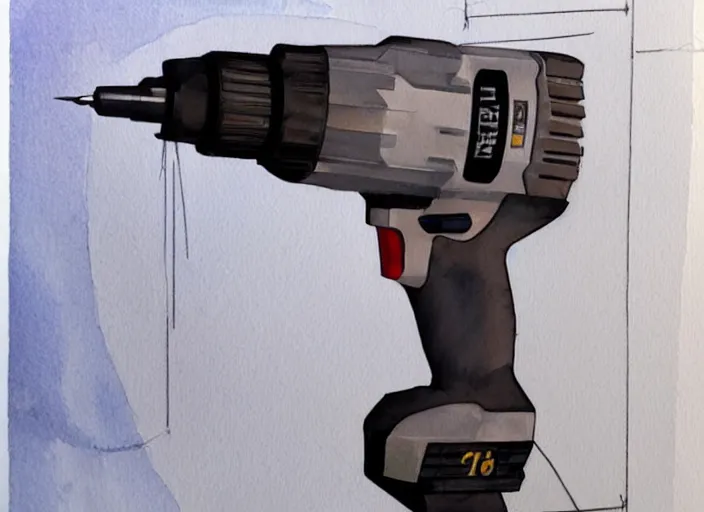 Image similar to concept art of a electril drill tool, pinterest, artstation trending, behance, watercolor, by coby whitmore, silver, laser light,