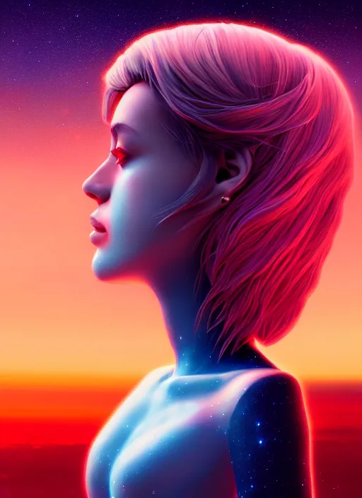 Image similar to falle angel, profile, full body, universe in the background, planets, sky, dream, highly detailed, digital painting, refreshing, trending on artstation, octane render, illustration by james jean