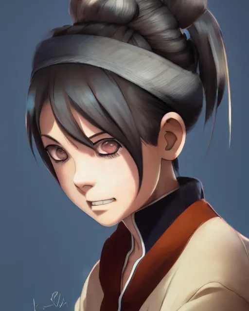 Image similar to tenten from naruto, two hair buns, medium shot, visible face, detailed, perfectly shaded, perfectly shaded face, atmospheric lighting, realistic, by makoto shinkai, stanley artgerm lau, wlop, rossdraws