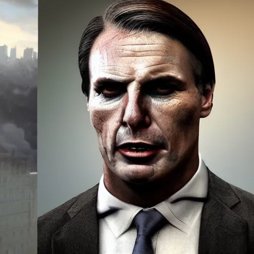 Image similar to hyperrealistic mixed media image of Jair bolsonaro as a vampire, stunning 3d render inspired art by István Sándorfi and Greg Rutkowski, perfect facial symmetry, realistic, highly detailed attributes and atmosphere, dim volumetric cinematic lighting, 8k octane extremely hyper-detailed render, post-processing, masterpiece,