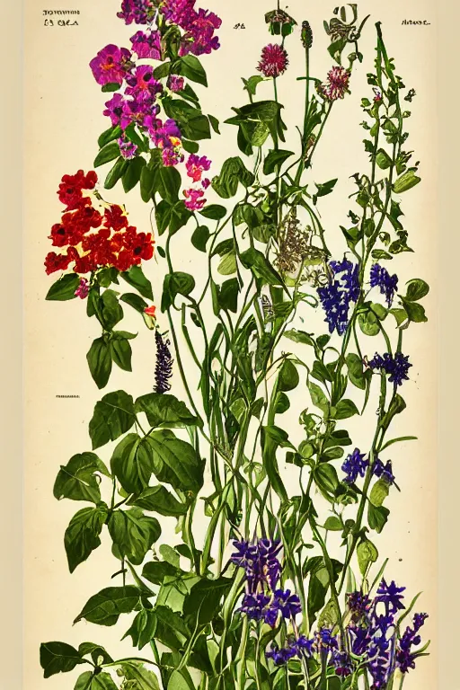 Prompt: vintage botanical poster of wild flowers