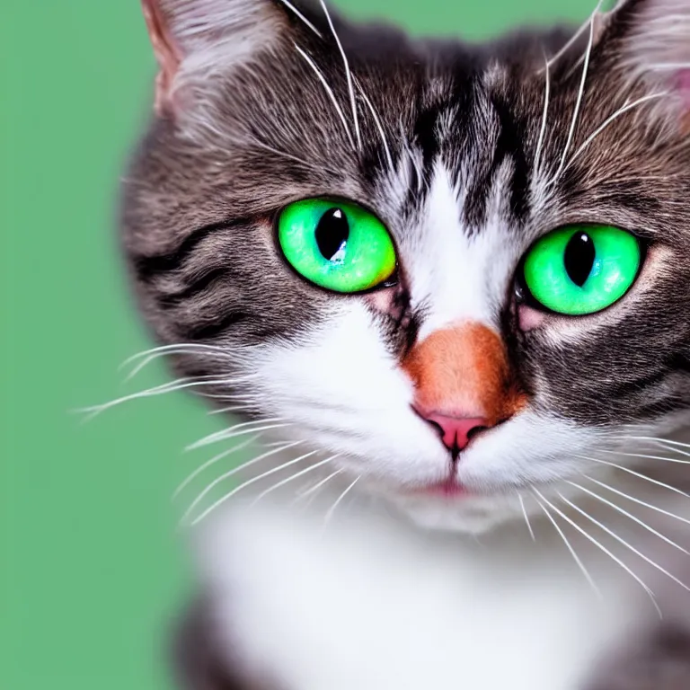 Prompt: cute cartoon cat with large green eyes, 4k