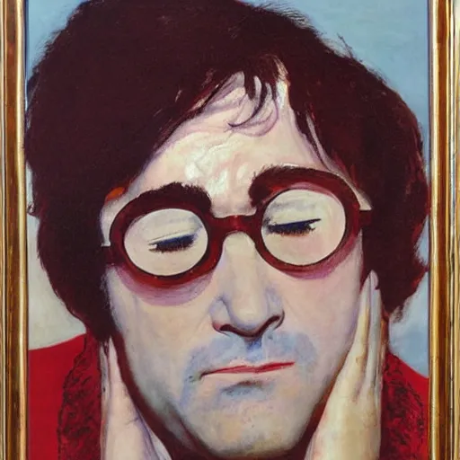 Image similar to an oil painting of elton john lennon crying by cy twombly