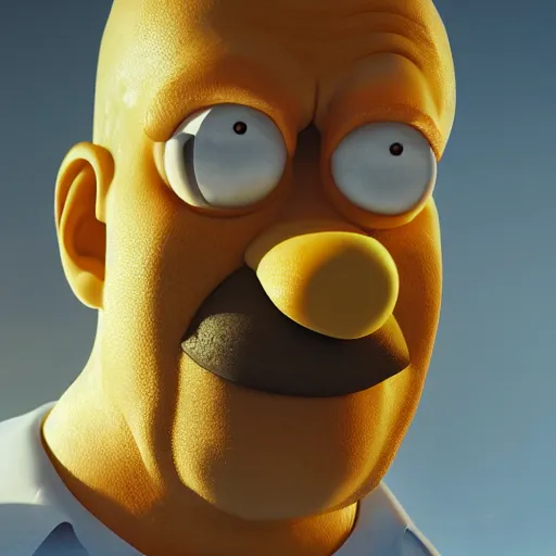 Image similar to portrait of a photorealistic Homer Simpson, realistic, extreme detail, 4k, ultra HD