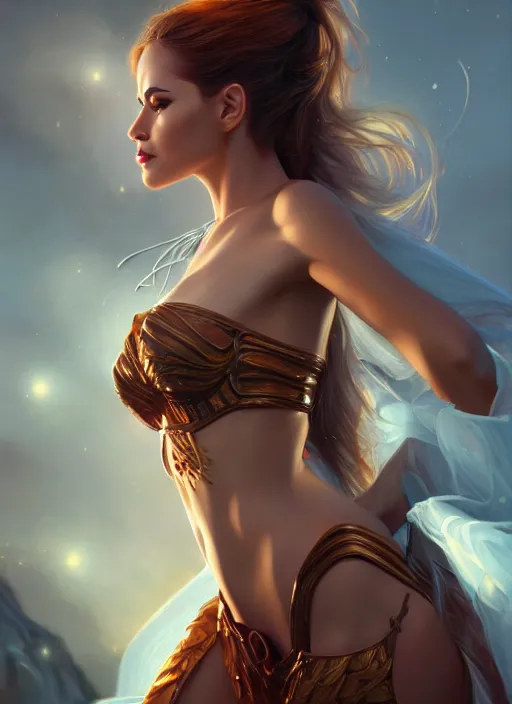 Image similar to photo of a gorgeous young woman honey sorceress in the style of stefan kostic, realistic, sharp focus, 8 k high definition, insanely detailed, intricate, elegant, art by stanley lau and artgerm