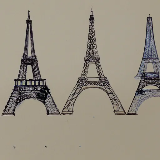 Prompt: rejected design sketches for the eiffel tower