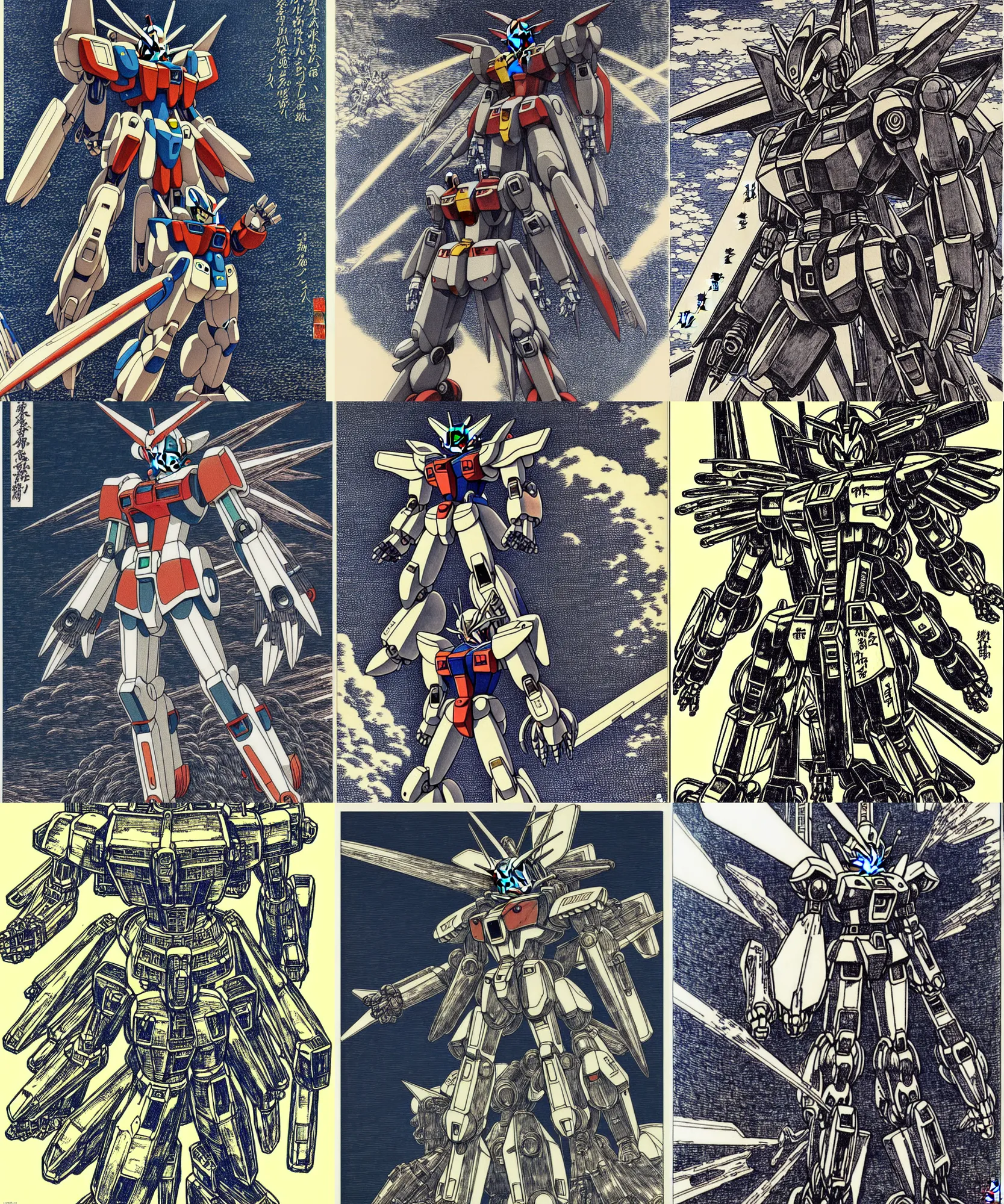 Prompt: gundam mecha robot megaman, high details, masterpiece engraving by takato yamamoto, gustave dore, jean giraud