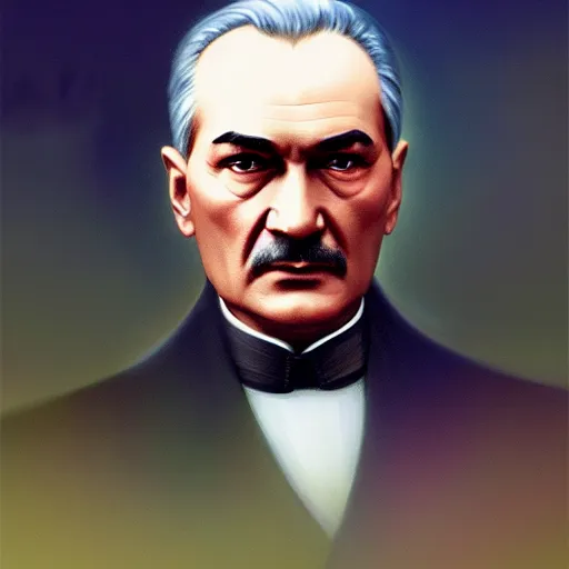 Image similar to Mustafa Kemal Atatürk as a fantasy magic man portrait, sci-fi, amber eyes, face, fantasy, intricate, elegant, highly detailed, digital painting, artstation, concept art, smooth, sharp focus, illustration, art by artgerm and greg rutkowski and alphonse mucha