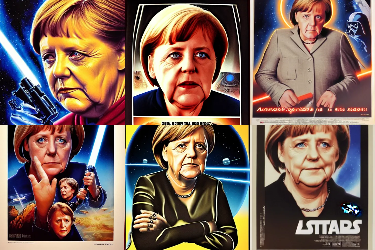 Prompt: film poster angela merkel in starwars, by drew struzan