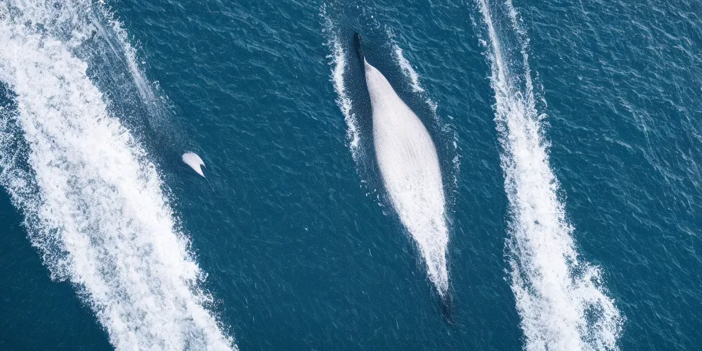 Prompt: Drone view of a whale off the coast by Jessica Rossier